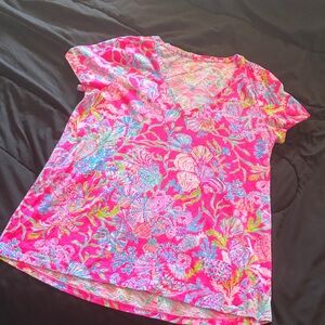 Lilly Pulitzer Pink and Blue Floral Short Sleeve Top